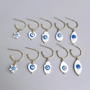 Evil Eye Hoop Earrings Stainless Steel Gold Plated Mother Of Artificial Pearl Shell Hamsa Hand Star Heart For Women Bohemian Ethnic