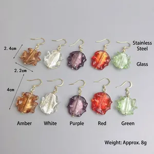 Boucles d'oreilles en verre irrégulier avec crochets en acier inoxydable en 5 couleurs