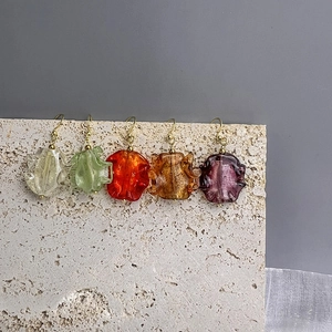 Boucles Oreilles Crochet Acier Inoxydable Verre Irrégulier Plissé Translucide Coloré Bijoux Géométriques Femmes