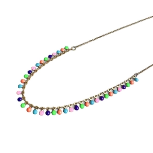Gold stainless steel necklace with multi-colored enamel bead pendants in a minimalist style