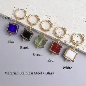 Boucles d'oreilles vintage françaises en acier inoxydable 18K avec pendentifs en verre