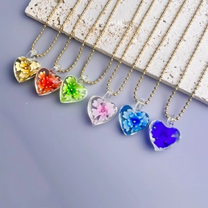 Herzanhänger Halskette Leuchtend Edelstahl Vergoldete Kugelkette Lampwork Glas Blume Im Dunkeln Leuchtend Schmuck Damen