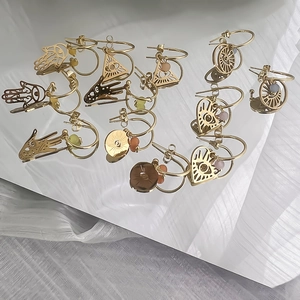 Boucles D'oreilles Pendantes Oeil Maléfique Main De Hamsa Acier Inoxydable Plaqué Or Pierre Oeil De Chat Pour Femmes