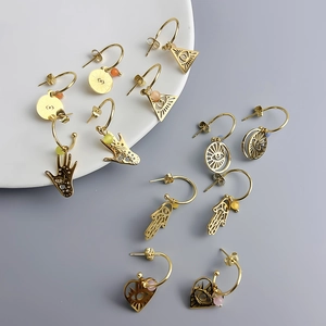 Boucles d'oreilles en acier doré avec pendentifs œil et opale pour femmes, style bohème