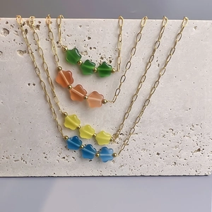 Collier Pendentif Fleur Acier Inoxydable Plaqué Or 18K Pierre Oeil De Chat Chaîne De Clavicule Douce Élégante Pour Femmes