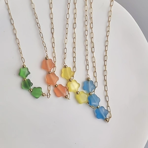 Colliers en acier inoxydable plaqué or 18K avec perles étoiles mates colorées