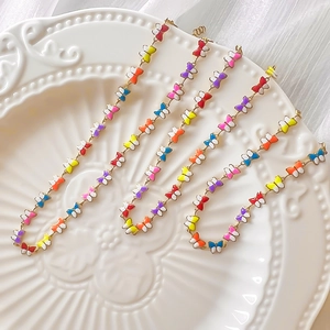 Edelstahl Buntes Emaille Schmetterling Schmuckset Mehrfarbig Vergoldete Halskette Armband Fußkettchen Für Damen