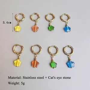 Boucles d'oreilles étoile en acier inoxydable avec pierres œil-de-chat de 4 couleurs