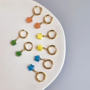 Boucles D'oreilles Créoles Pendentif Fleur Étoile Acier Inoxydable Pierre Oeil De Chat Bijoux Pour Femmes