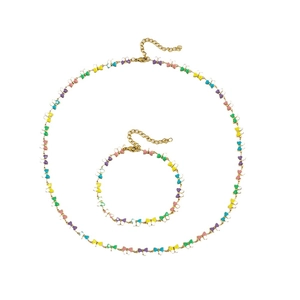 Schmuckset aus goldenem Edelstahl mit bunten Schmetterlings-Halsketten und Armbändern
