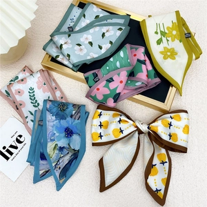 Écharpe longue en soie et bandeau à motifs floraux variés pour femme, style coréen