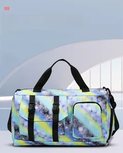 Detail of waterproof starlight pattern travel bag with reinforced buckles and side zipper