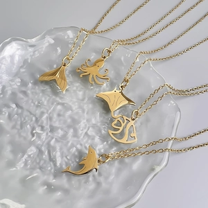 Collier Pendentif Animaux Marins Océan Acier Inoxydable Plaqué Or 18K Mode Minimaliste Pour Femmes