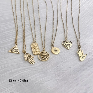 18K gold-plated stainless steel necklaces with evil eye and hamsa hand amulets, 40+5cm