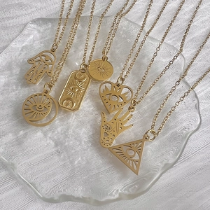 Evil Eye Necklace Stainless Steel 18K Gold Plated Hollow Hamsa Hand Pendant Mystical Jewelry For Women