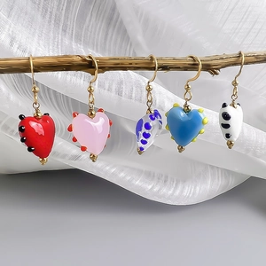 Süße Herzform Ohrhänger Edelstahl Lampenglas Punktmuster Dangle Ohrringe Für Damen Mode Schmuck