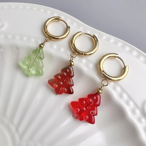 Boucles d'oreilles sapin de Noël tricolores en acier plaqué or 18 carats de style français
