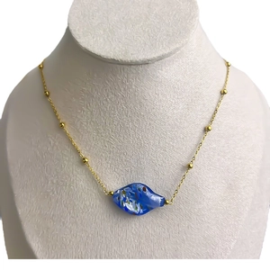 Irregular Murano style glass pendant necklace with 18K gold plated titanium steel beads