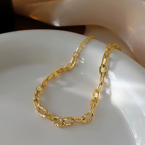 Minimalist 18K Gold Plated Stainless Steel Bracelet For Women Textured Oval Link Chain Adjustable Fashion Jewelry