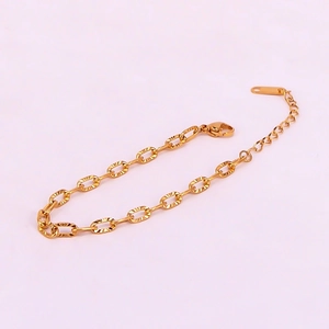 Minimalist 18K gold plated stainless steel bracelet with textured oval links and extension chain