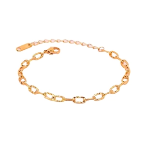 Minimalist 18K gold plated stainless steel chain bracelet with textured oval links