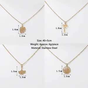 18K gold-plated stainless steel leaf pendant necklace collection with detailed size chart