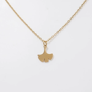 Minimalist 18K gold plated stainless steel ginkgo leaf pendant necklace for women