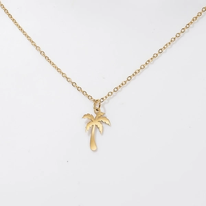 Minimalist 18K gold plated titanium steel necklace featuring a tropical coconut tree pendant