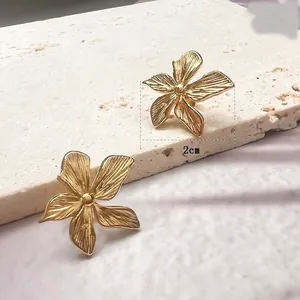 Boucles d'oreilles pétales 3D vintage plaquées or 18k en acier inoxydable de 2cm