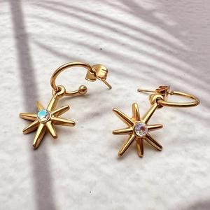18K gold plated stainless steel North Star drop earrings with colorful zircon stones