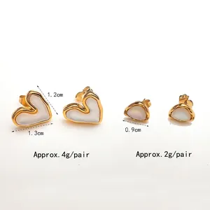 Titanium steel heart and triangle stud earrings with cat eye stones and gold edges