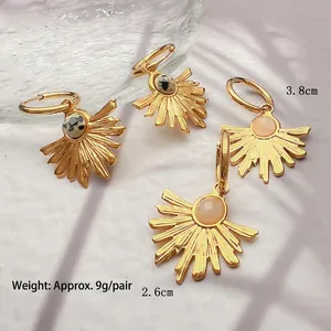 Orecchini vintage a sole in acciaio placcato oro 18K con pietre naturali