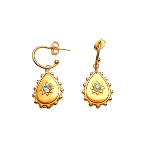 18K gold plated stainless steel teardrop earrings with AB zircon and star motif