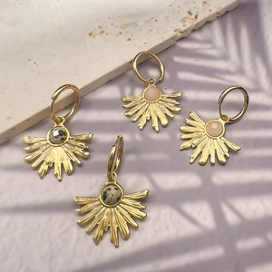 Orecchini Pendenti Sole Placcati Oro 18K Acciaio Inossidabile Pietra Naturale Vintage Francese Ventaglio Donna