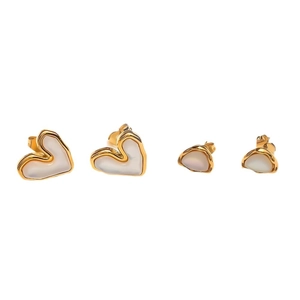 Titanium steel heart and triangle stud earrings set with opal inlay in gold plating