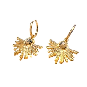 Orecchini vintage a forma di girasole placcati oro 18 carati con pietre turchesi naturali