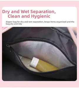 Detail view of the travel bag's waterproof PVC pocket for dry and wet separation