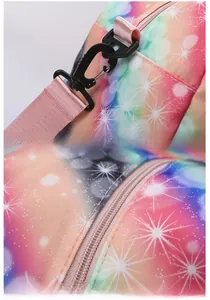 Detail view of durable swivel hook and reinforced stitching on travel bag strap