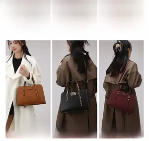 Medium leather tote bag shown in handheld, shoulder, and crossbody styling modes