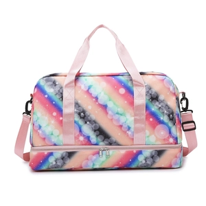 Travel Duffel Bag Oxford Cloth Waterproof Large Capacity With Shoe Compartment Dry Wet Separation Rainbow Print For Women