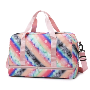Large rainbow gradient travel bag with yoga storage and separate shoe compartment