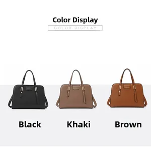Detailed view of women's tote bags in black, khaki, and brown with pebbled leather texture