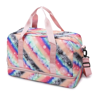 Large capacity rainbow travel bag with stars pattern and separate shoe compartment