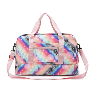 Rainbow striped large travel bag with detachable strap and bottom shoe compartment