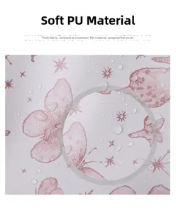 Detailed macro view of butterfly print PU leather featuring waterproof and scratch-resistant fabric