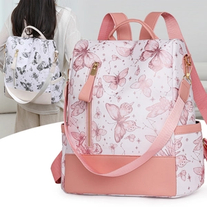 Butterfly Print PU Leather Backpack For Women Waterproof Multi-pocket Trendy Vintage Style School Travel Bag