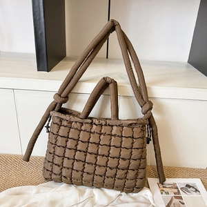 Sac Fourre Tout Matelassé Pour Femme En Nylon Rembourré Grande Capacité Sac À Main Épaule Avec Poignées À Nœud Décontracté