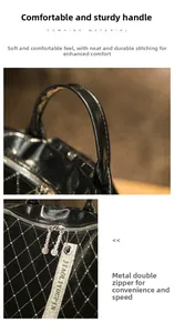 Detail of black cowhide quilted handbag featuring stud accents and dual metal zippers