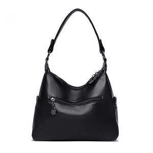 Large capacity black crossbody bag for women with textured leather and silver hardware