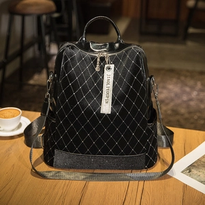 Women Fashion PU Leather Backpack Quilted Rhinestone Studded Large Capacity Streetwear Shoulder Bag Handbag